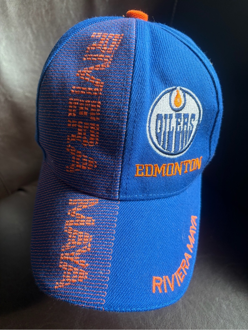 Edmonton Oilers Hockey Team Royal Blue & Orange Baseball Velcro Closure Cap Hat